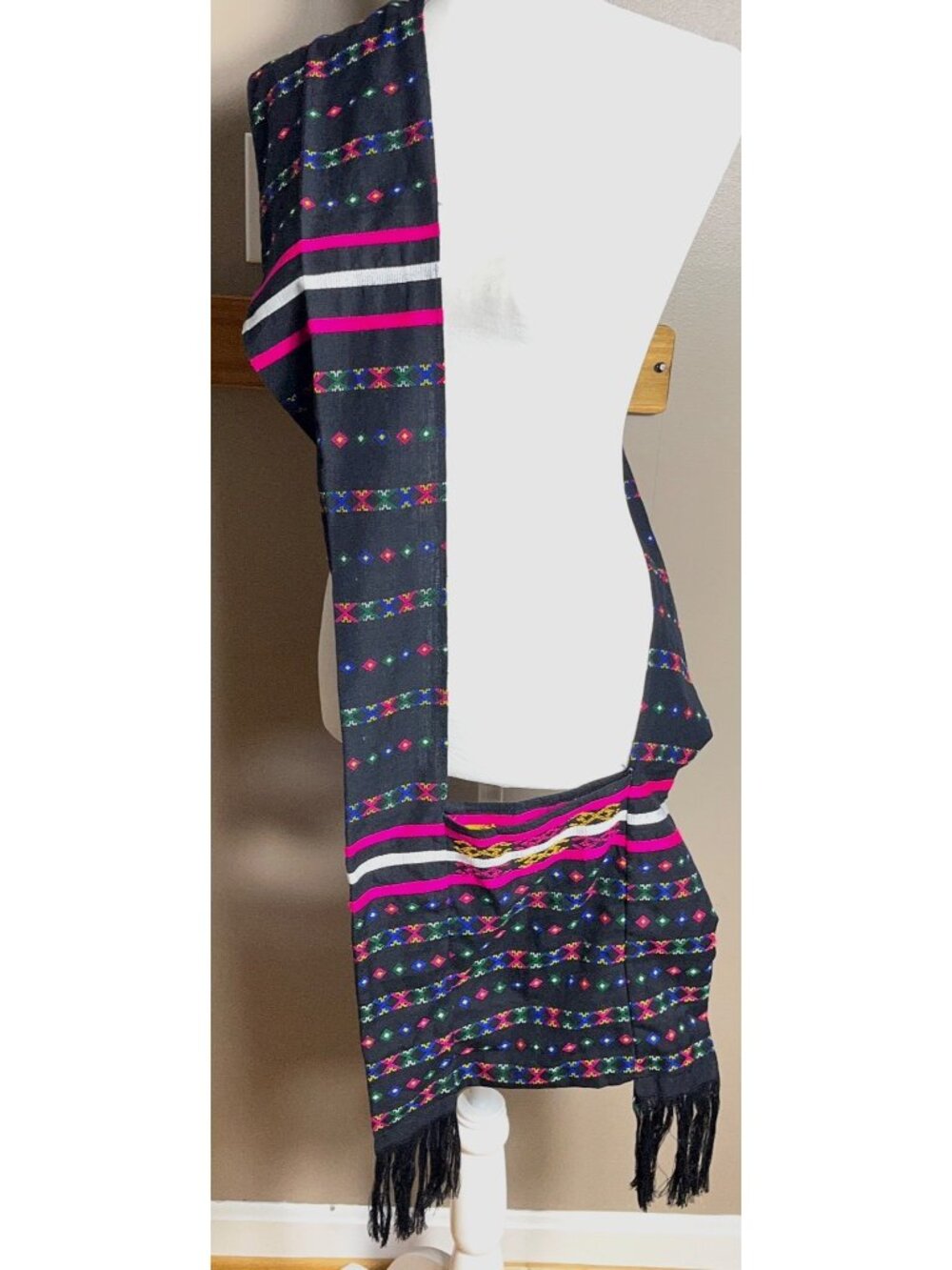 Black Traditional Hand Woven Bag Crossbody Vibrant Festival Market Boho Tribal